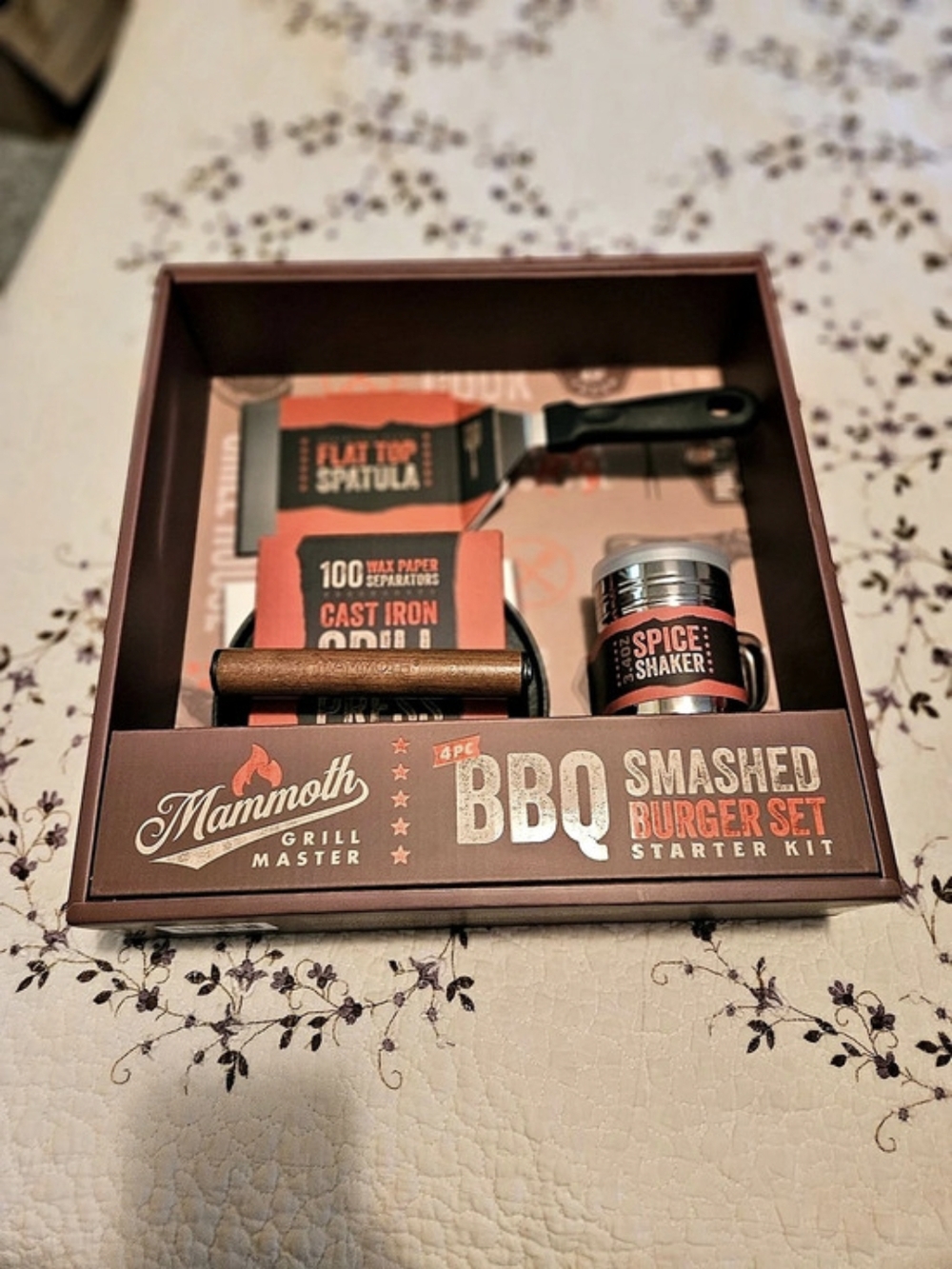 Mammoth Grill Master 4PC BBQ Smashed Burger Set Starter Kit 4PC Brown & Black
